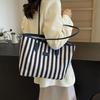 Zipper Shoulder Bag Korean Style Shopping Handbag Casual Stripe Canvas Tote Bag  Girls