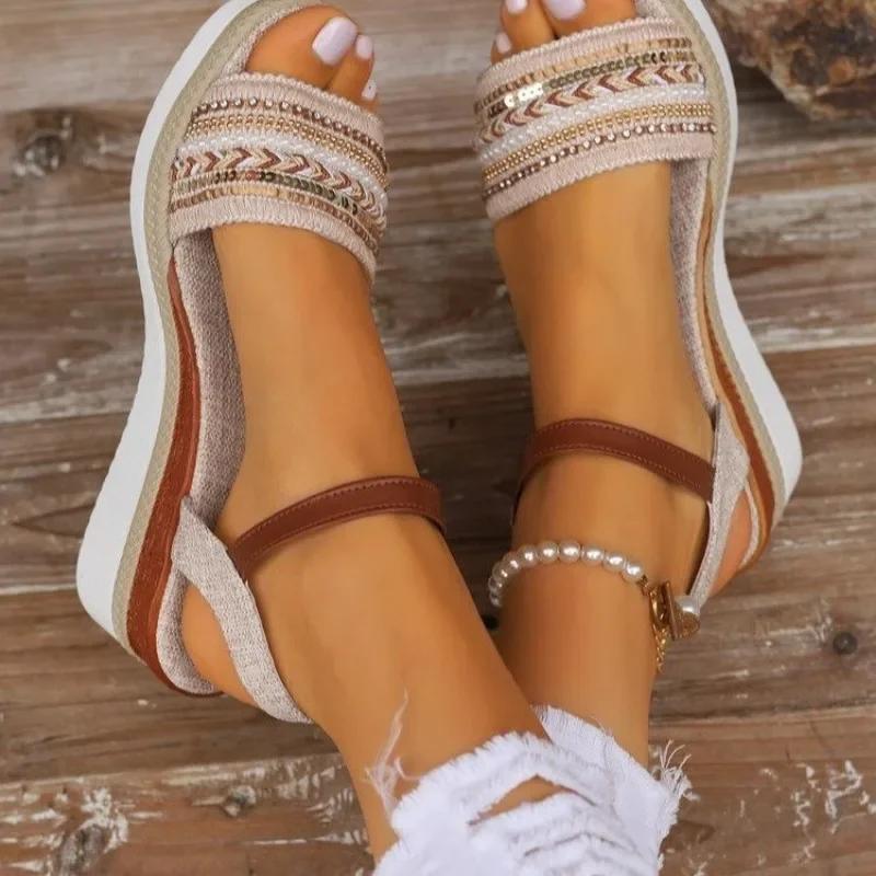 Women's Wedge Platform Sandals Summer Pu Leather Ankle Strap Gladiator Sandals Women Non-Slip Thick Bottom Sandalias De Mujer
