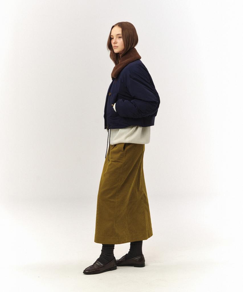 SATUR (W) Wide Collar Crop Padded Jacket Navy
