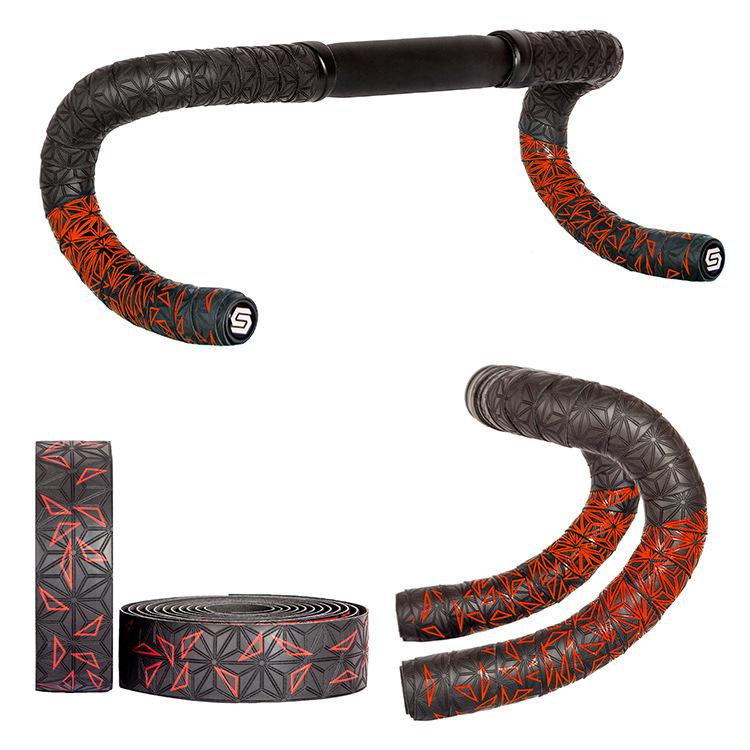 Амортизирующая градиентная лента для руля велосипеда с узором хризантемы - дышащая, двухцветная, износостойкая ПУ для шоссейных велосипедов.