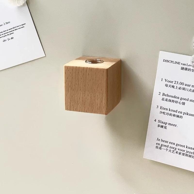 Solid Wood Refrigerator Sticker Test Tube Vase Creative Daily Home Decoration Wooden Flower Bottle Simple Magnetic Suction Craft