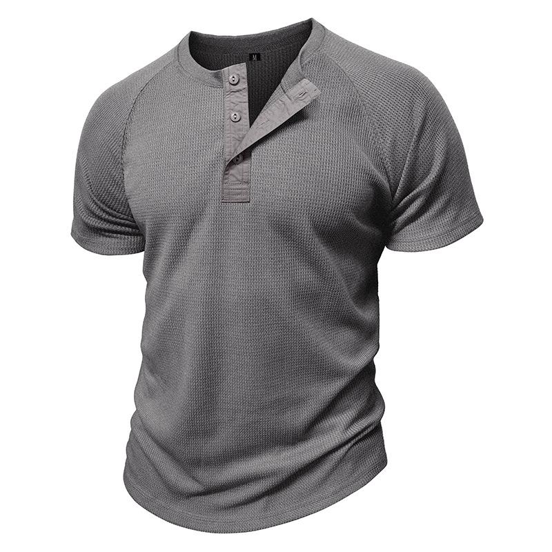 Летняя мужская рубашка Хенли, модная мужская футболка с коротким рукавом, тренд, универсальные повседневные топы с коротким рукавом