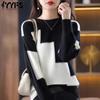 Women's Fashion Casual Colour Block Print Fall Winter Long Sleeve O Neck Sweaters