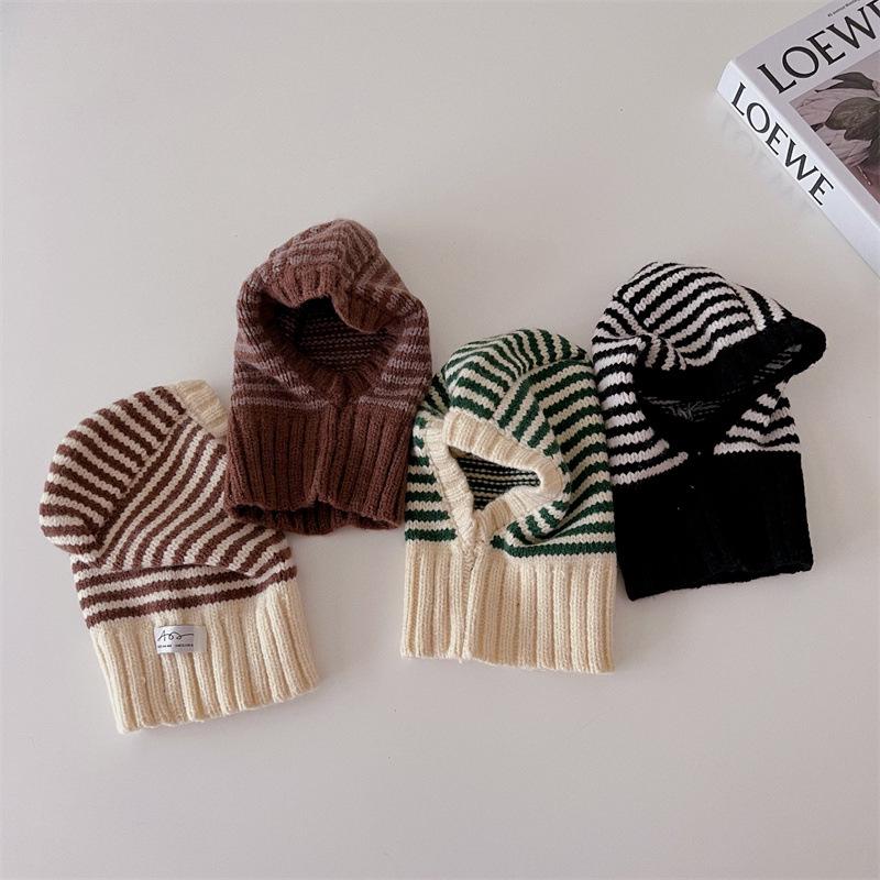 Korean Style Striped Knitted Baby Hat - Warm Wool Windproof Design for Autumn & Winter