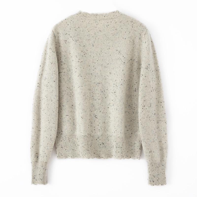 Women's Sweet Style Dot Yarn Round Neck Cashmere Cardigan with Lace Trim