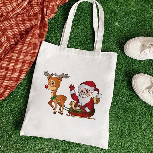 Большая вместительная сумка для книг, многоразовые рождественские сумки на плечо, ручная сумка Санта-Клауса, складная сумка для покупок, повседневная холщовая сумка-тоут, подарочные пакеты