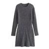 Fall and Winter New Arrival Base Sweater Dress Women's Sunken Stripe Textured round Neck Long Sleeves Silm Knitting Dress 1191539