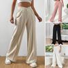 Women Pants V-Shaped Elastic High Waist Straight Wide Leg Long Pants Solid Color