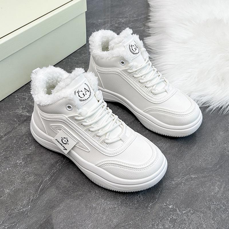 Бархатные высокие кеды для женщин 2024 зима новая корейская версия теплые спортивные туфли для студентов ins толстые хлопковые туфли Q815