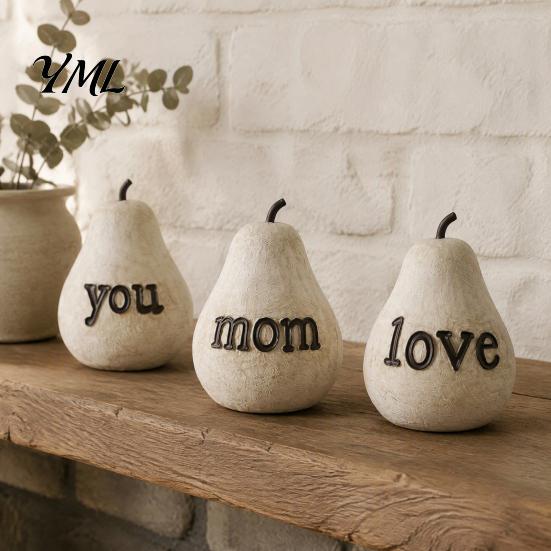 Mother Day Gifts Love/You/Mom Pear Sculpture, Decorative Resin Figurine, Vintage Style Love You Mom Figurine Birthday Ornament for Home Table