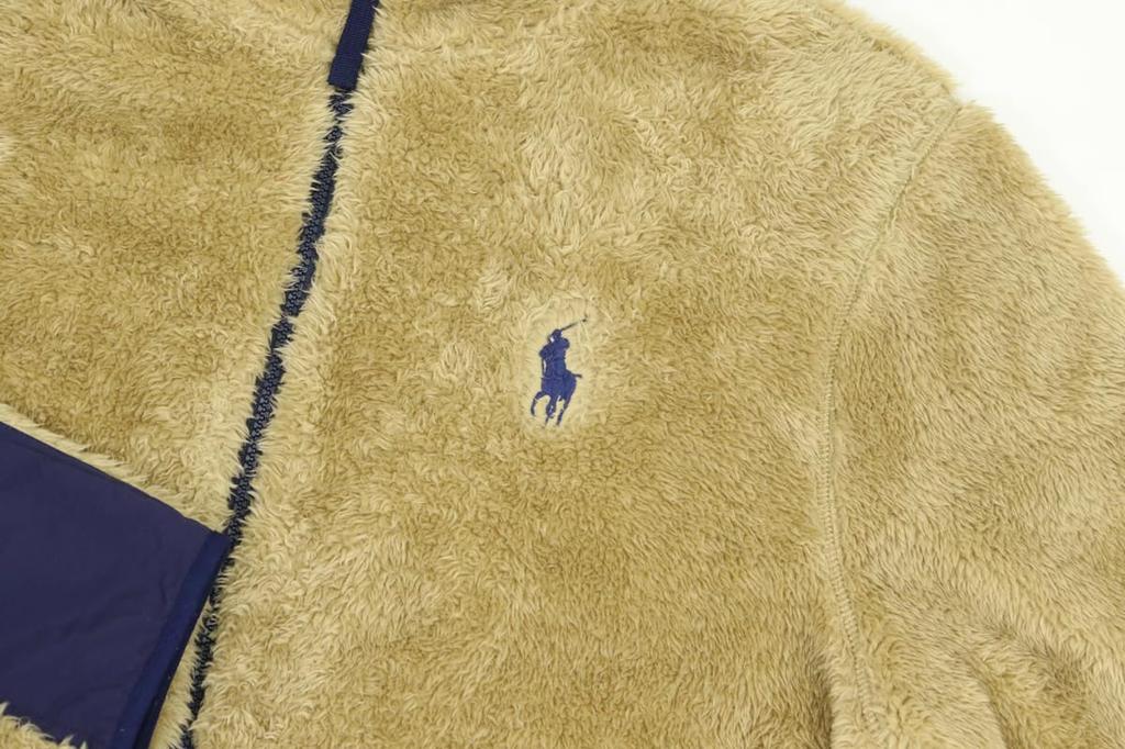 POLO RALPH LAUREN Флисовая куртка с капюшоном и панелями Retro Pile Performance, большого размера, мужская, на молнии, с логотипом Pony, L, Хаки/Темно-синий (Код товара 01010066)