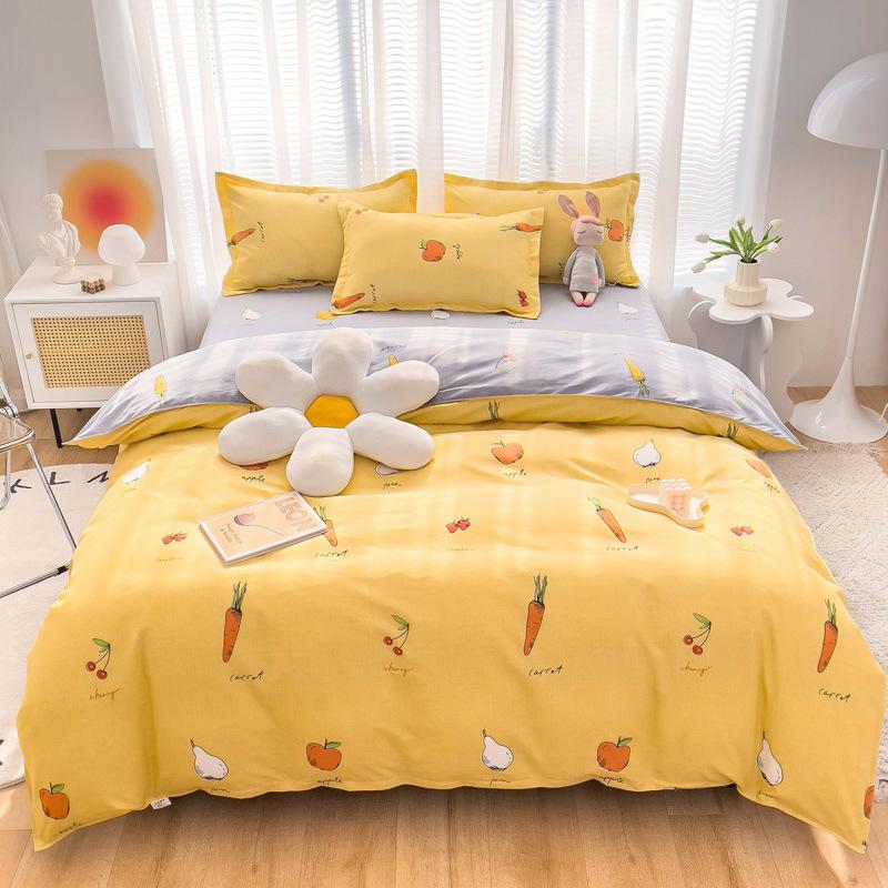 Небольшой свежий утолщенный комплект из четырех предметов из хлопка с принтом, состоящий из трех предметов, простыня и пододеяльник