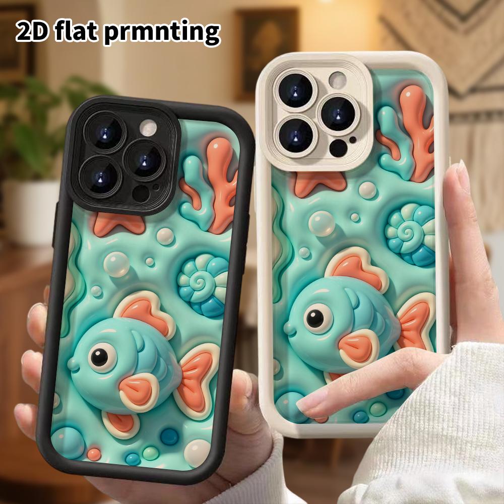 Phone case: 2D flat, suitable for iPhone 18 17 16 15 14 13 12Pro protective case, little fish under the sea, perfect Christmas and Halloween holiday g