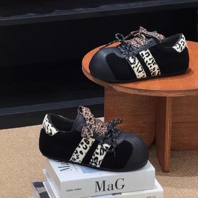 Нишевые универсальные ретро немецкие тренировочные кроссовки женские леопардовый принт мода осень 2025 новые на толстой подошве увеличивающие рост спортивные и повседневные кроссовки