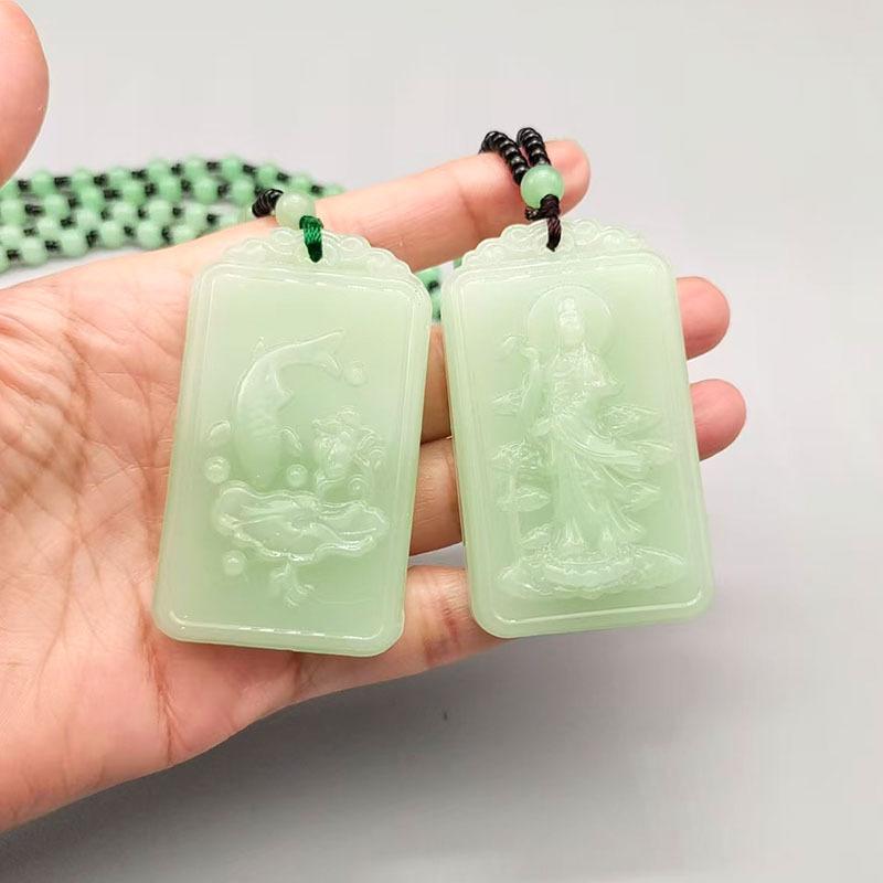 Guanyin Pendant Men's and Women's Double-Sided Jade Tag with Prosperity Year after Year Sweater Chain Pendant