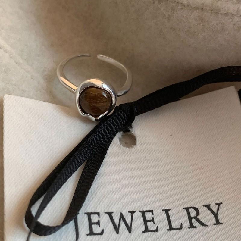 VENTFILLE Silver Color Geometry Punk Ring for Women Girl Birthday Gift Korean Irregular Open Black Agate Jewelry Dropshipping