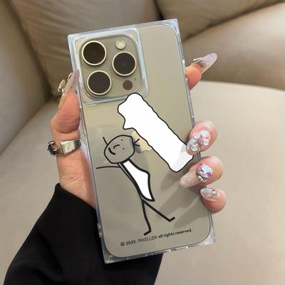 Прозрачный квадратный чехол-трубка для защиты iPhone 11 13 16 ProMax 14 Pro Max 12 15 Plus, защита от окисления, чехол с узором Line People