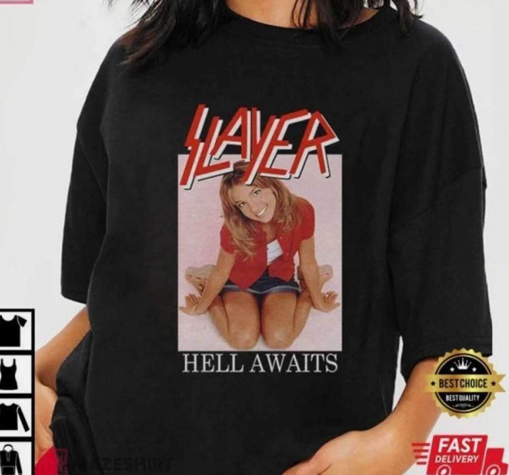 Slayer Hell Awaits Britney Spears Хлопковая черная унисекс футболка