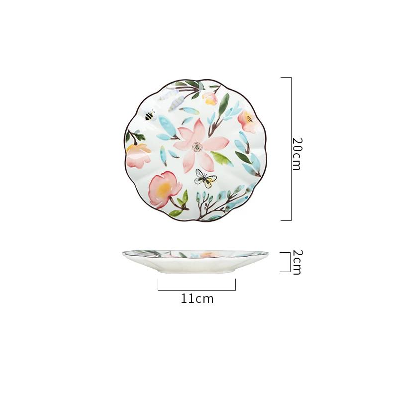 Винтажная керамическая тарелка с нарисованными вручную цветами, изысканная тарелка для десерта и фруктов для послеобеденного чая, вкусные блюда для дома, обеденные тарелки