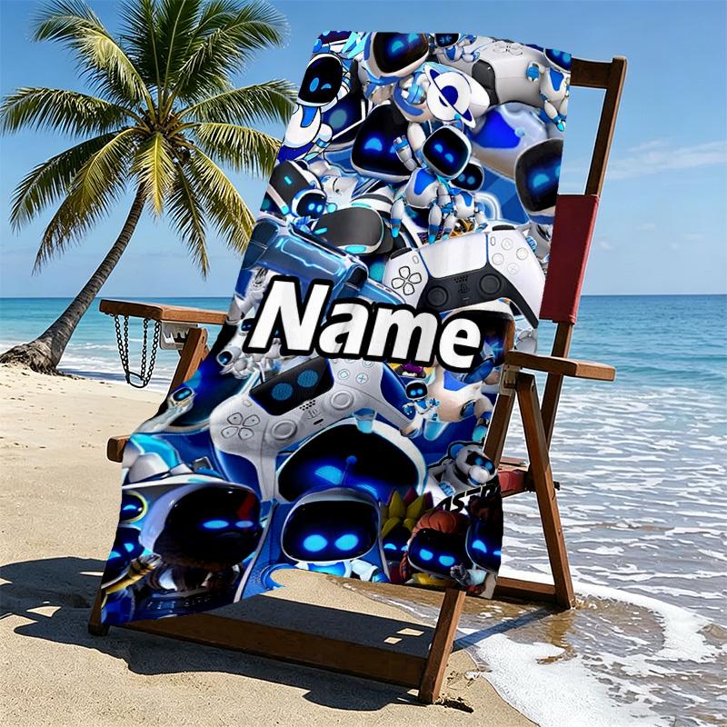 Custom Name Personalized Cosmic Bot Crew Print Beach Towel, for Trip Camping Beach Party Home Decor, Birthday Gift for Family & Friends