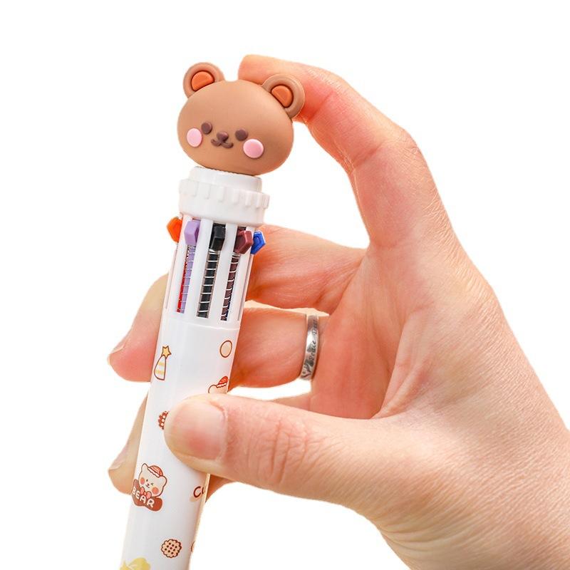 10 Colors Ballpoint Pen Cartoon Bear 0.5Mm Colorful Ink Gel Pens Silicone Kawaii Pens School Office Supplies Korean Stationery