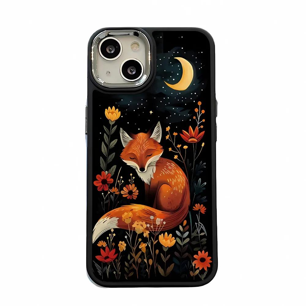Moon Night Fox For iPhone 17 16 15 14 13 12 11 ProMax XS XR 16 14 Plus Phone Case Bumber CoverFunda