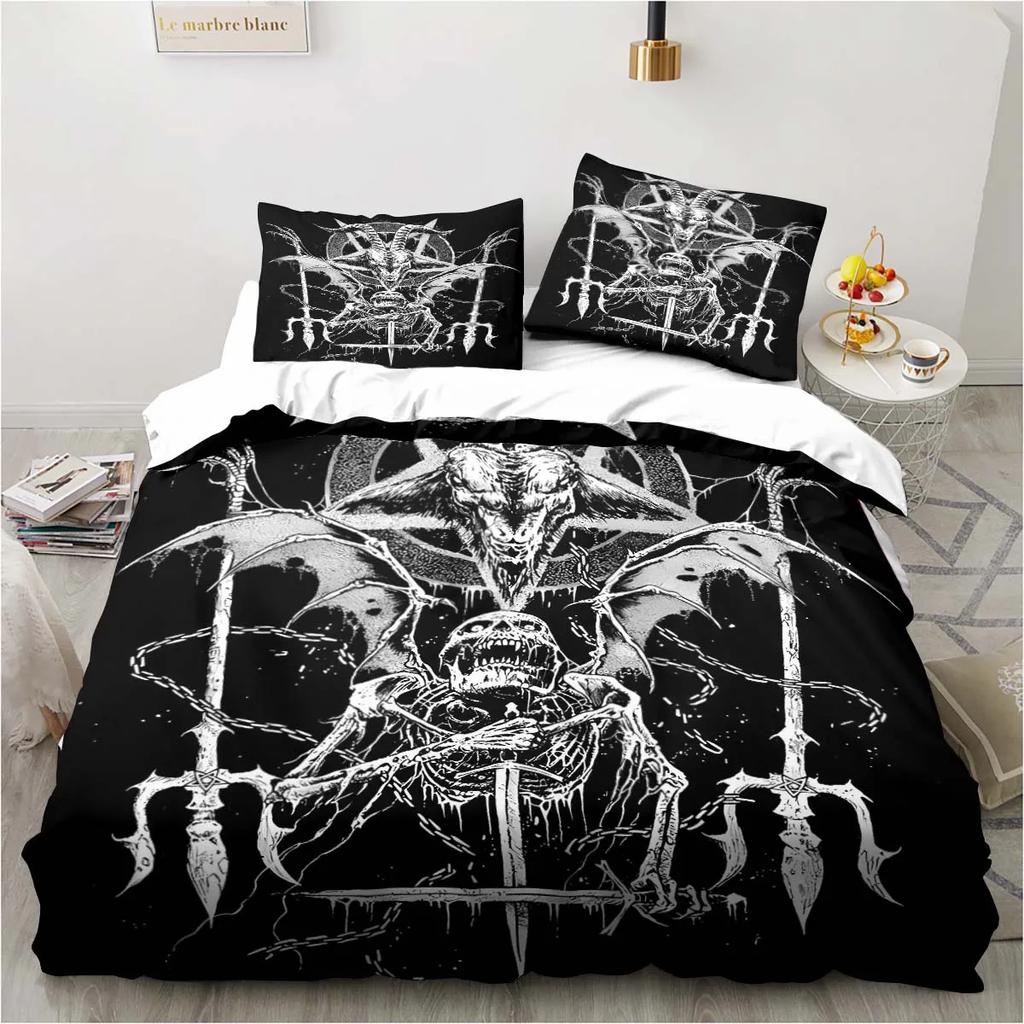 Satanic Bedding Demon Twin Bedding Hell Death Set 3 Piece Comforter Set Bed Duvet Cover Double King Cover Home Textile