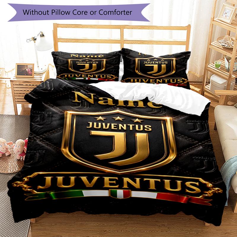 3Pcs Custom Name Juventus Football Club Bedding Set Duvet Cover Closure Includes 1Duvet Cover 2Pillowcases Soft And Comfortable For All Seasons