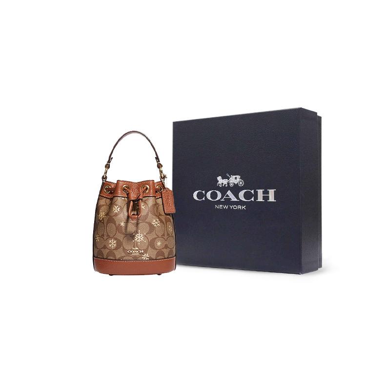 New COACH Dempsey With Cow Leather Bucket Bag, Handbag, Shoulder Bag, Crossbody Bag Mini Women's Brown CE587-IMV2X