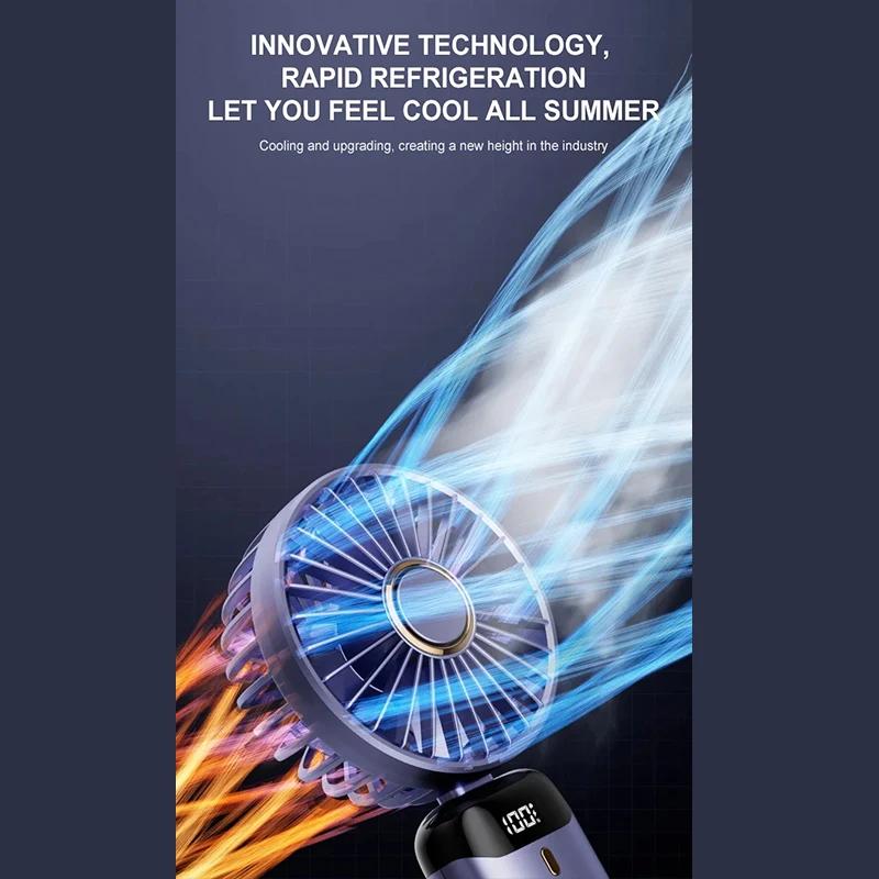 Usb Handheld Mini Fan Foldable Portable Camping Electric Fans 5 Speed Usb Rechargeable Fan With Phone Stand And Display Screen