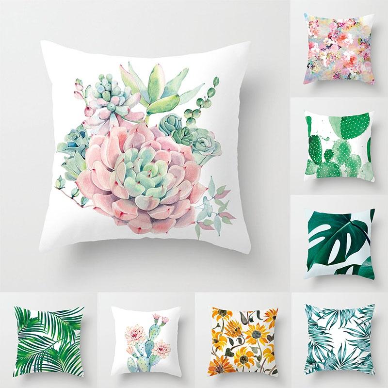 Элегантная зеленая тропическая растительность листья пальмы льняная наволочка с классическим дизайном 18"x18"