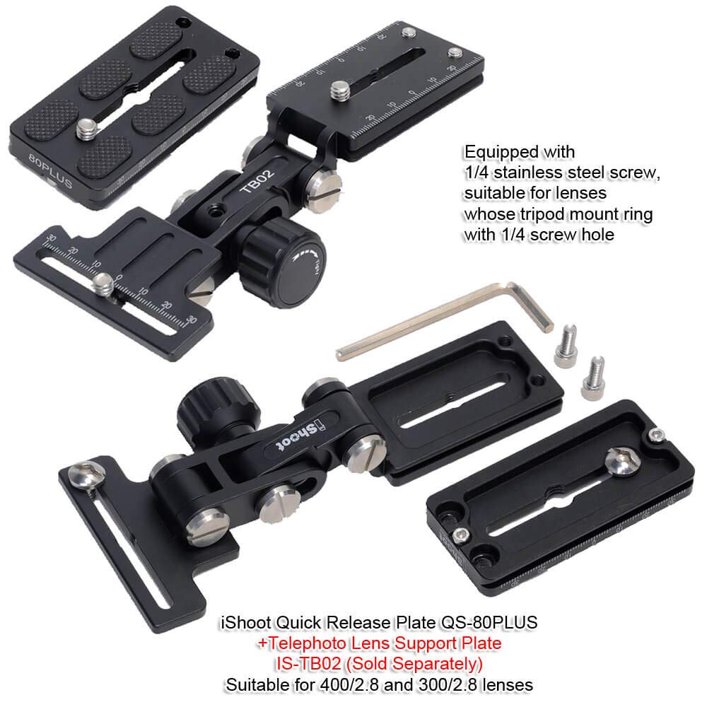 Быстросъемная площадка iShoot 80 мм с металлической рукояткой для большой камеры, совместимая с Nikon и D6, Canon EOS и 1DX, и подходящая для зажимов шаровой головки штатива
