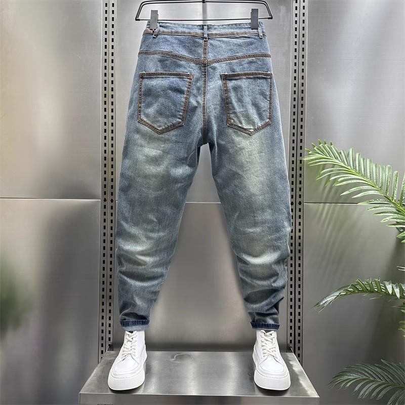 Trendy Brand Casual Versatile Cool Washed Retro Stretch Jeans Men's Slim Fit Skinny Simple Versatile Long Pants Trendy Boys
