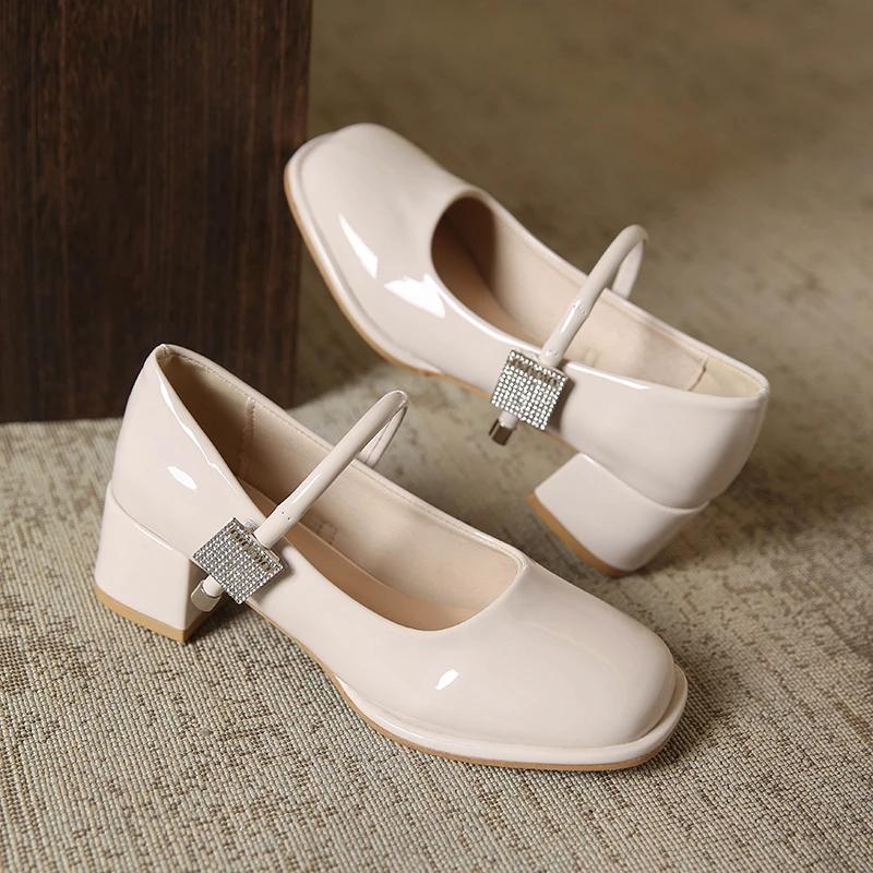 2024 New Hot-selling Women's Single Shoes Thick Heel Mary Jane Women's Single Shoes Solid Color Slip-on Spring and Autumn