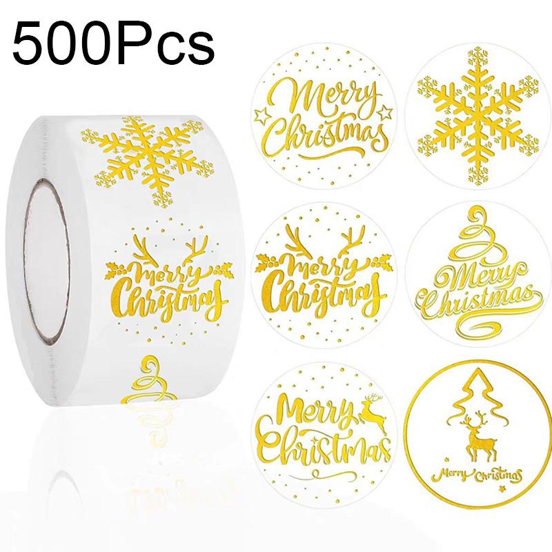 500 шт./рулон Рождественские прозрачные наклейки Снежинка Рождественская елка Узор Наклейки