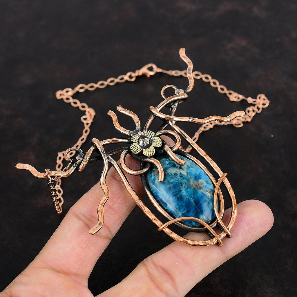 Neon Apatite Copper Necklace Wire Wrapped Necklace Adjustable Chain Necklace Handmade Gemstone Necklace Copper Wire Jewelry Anniversary Gift