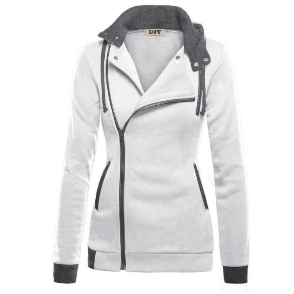 Women's Spring Fleece Lined Color Block Hooded Sweatshirt, Thickened Warm Diagonal Zipper Hoodie