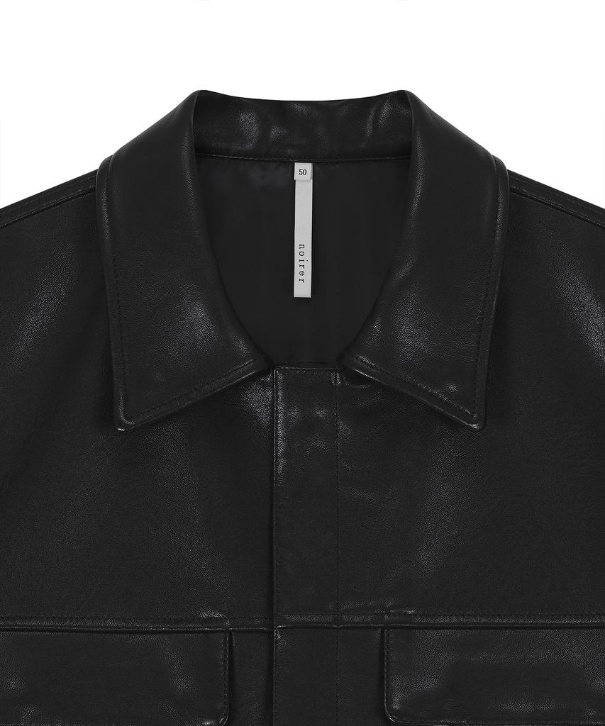 Noirer Lambs Leather Shirt Jacket (Black)