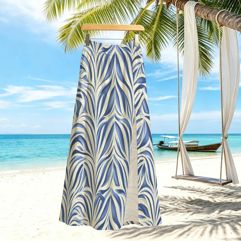 Women's French Style Blue White Striped Flowy Long Maxi Skirt Soft Comfortable Summer Skirt for Beach Vacation
