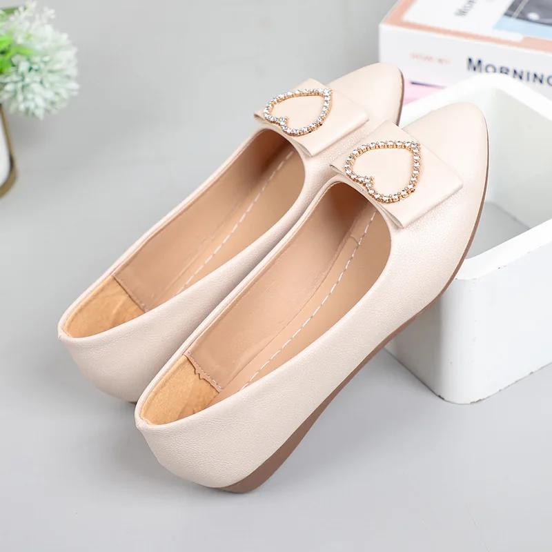 Spring Autumn Office Patent Leather Woman Flats Shoes Ballets Metal Buckle Bow Lady Fall Girl Ballerina Dress Pointed Toe Slip