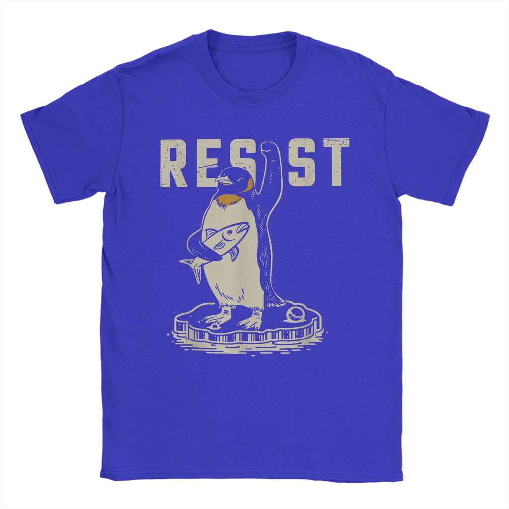 Men Resist Penguin Activism Funny Activism T Shirts Against Tariffs Tops Vintage Short Sleeve Round Neck Tees Present T-Shirts