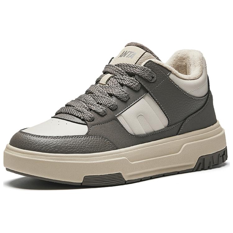 Anta Fleece Lined Comfortable Fashion Non-Slip Wear-Resistant Warm Mid-Top Sneakers Men Sneakers White Brown 112448920-3