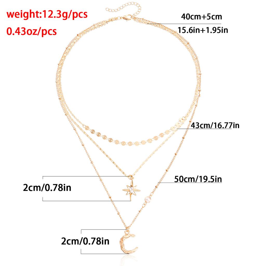 European and American accessories, simple and versatile Tianmang star moon necklace, trendy fringed pieces, multi-layer stacked neck chains