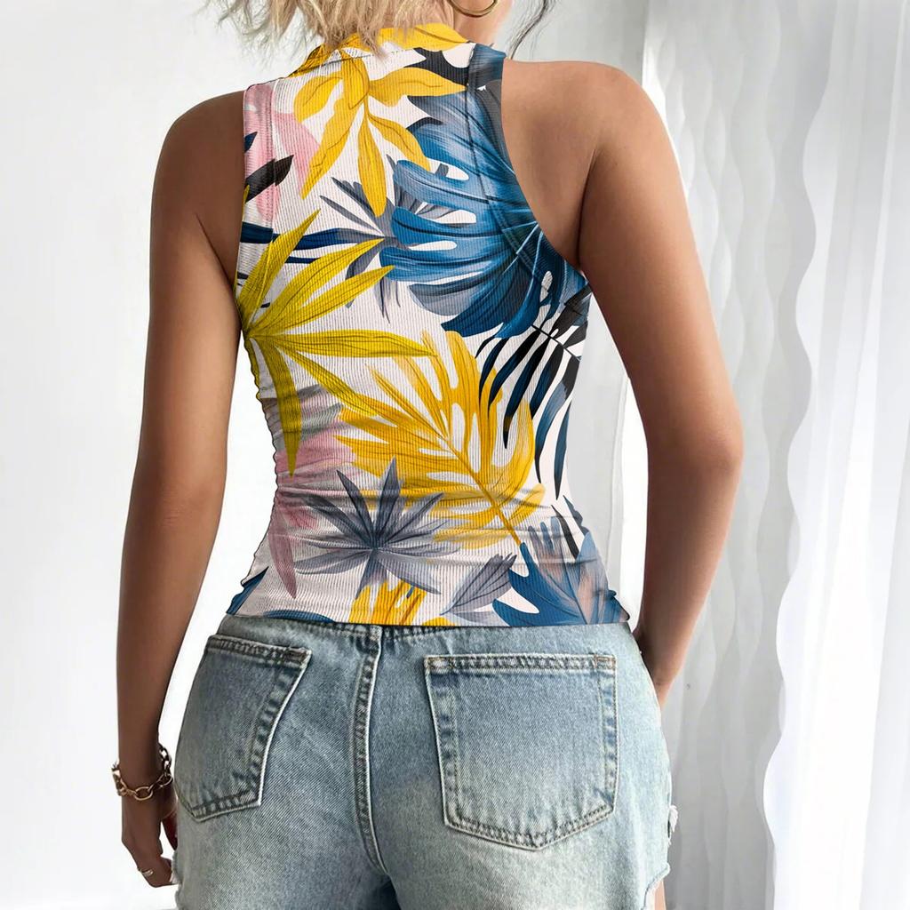 Женская летняя мода повседневная круглая горловина без рукавов облегающий топ-майка