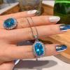 Новое ожерелье с подвеской из синего бриллианта, женское простое кольцо, женская серьга-гвоздик с синим бриллиантом