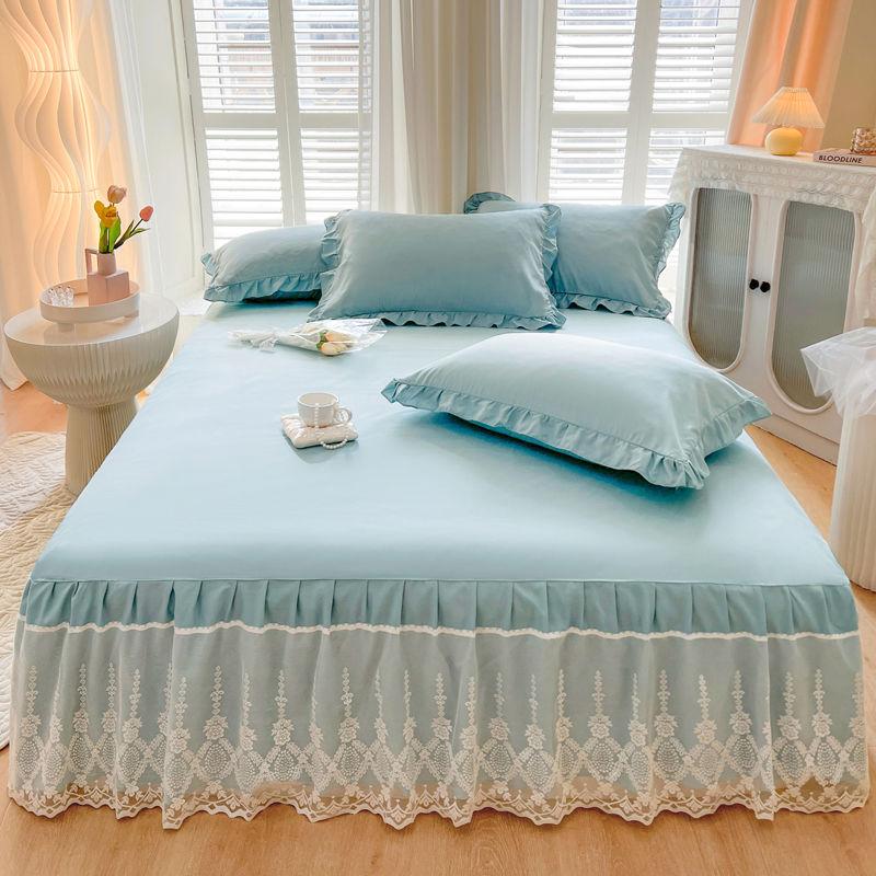 Luxurious Embroidery Bed Skirt Bed Sheet Smooth Comfortable Breathable Sleeping Bedspreads Plain Bed Cover for Bedroom