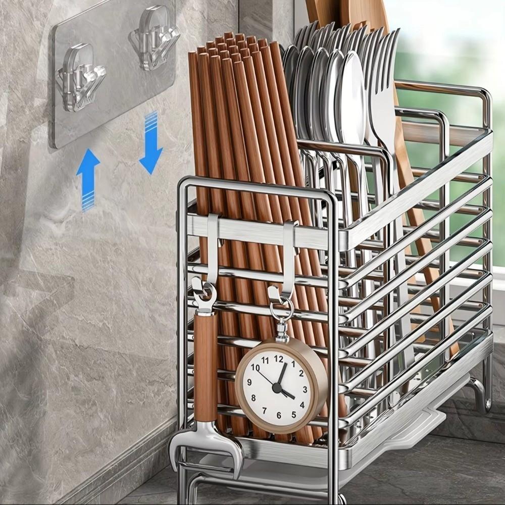 No-Drill Chopstick Holder Rack Stainless Steel Cutlery Rack Kitchen Cutlery Organizer