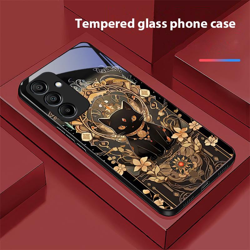 Черный Золотой Кот для Samsung Galaxy A15 5G 54 4G 51 50 24 35 90 71 12 51 53 52S 80 22 34 Черный Чехол для телефона из закаленного стекла