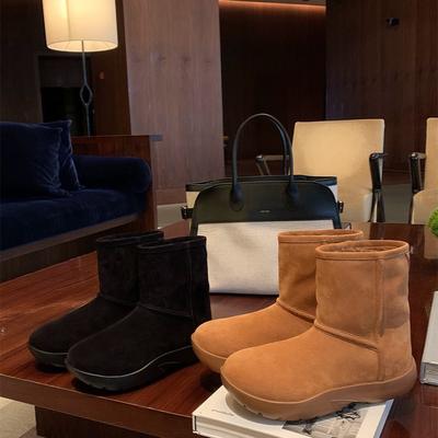 Версия из коровьей кожи~ короткие угги на толстой подошве, теплые и бархатистые, из натурального меха, интегрированные зимние ботинки, хлопковая обувь, зимние глубокие короткие ботинки