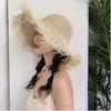 Hat Versatile Style Straw Woven Tassel Brimmed Womens Sunshade Hatscaps
